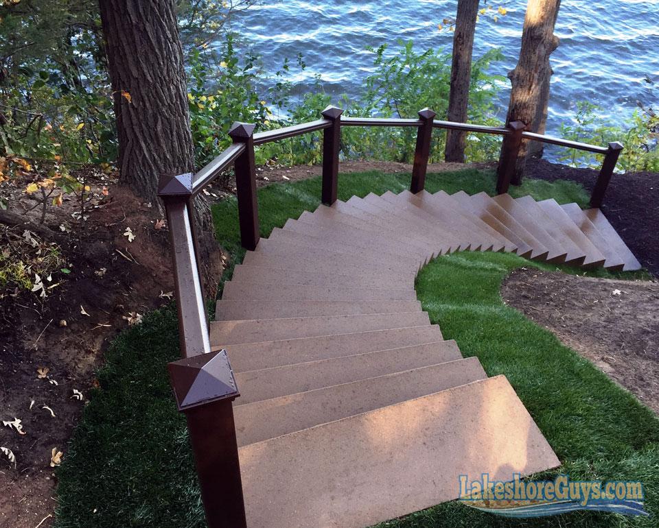 Stairs to lake on steep hill