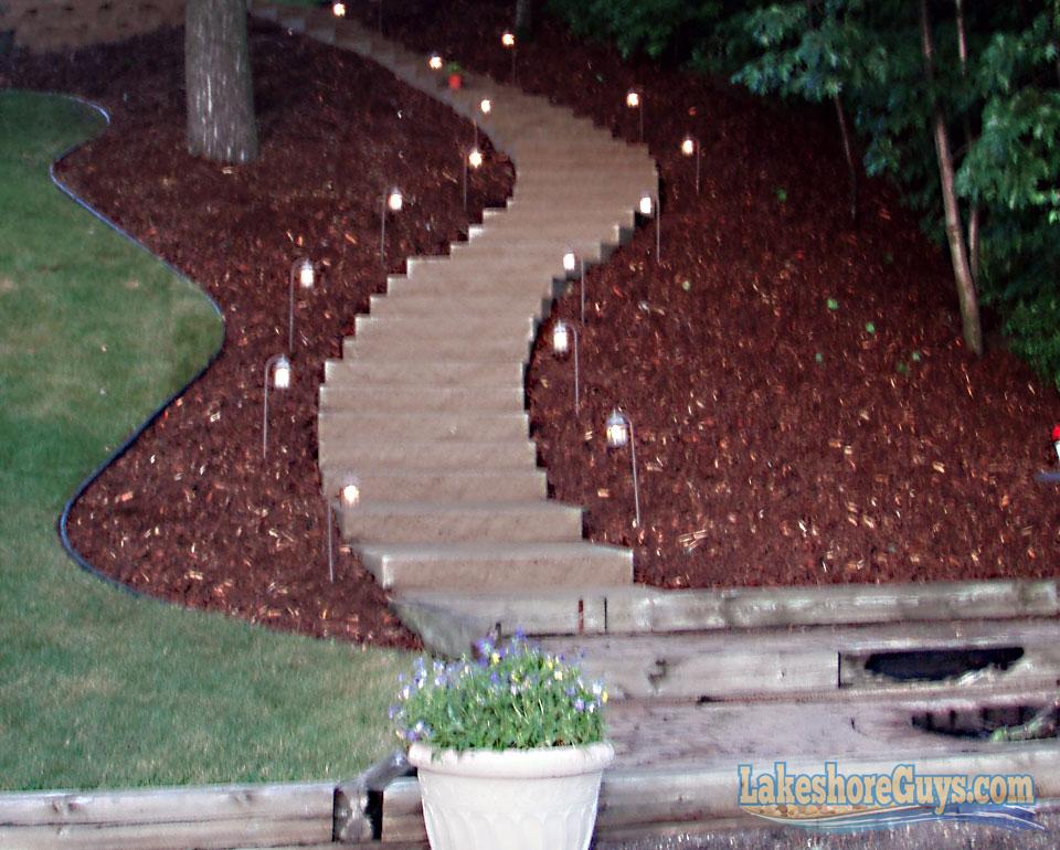 Stairs to lake on steep hill