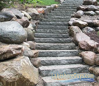 Stairs to lake on steep hill