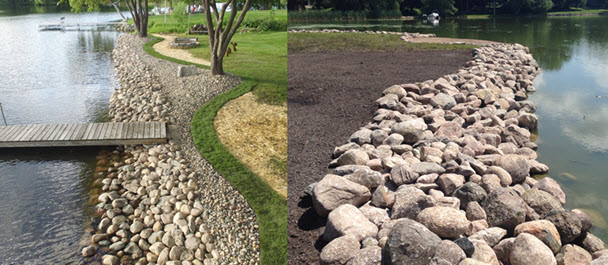 Left: WITH edging & decorative rock. Right: without edging & decorative rock