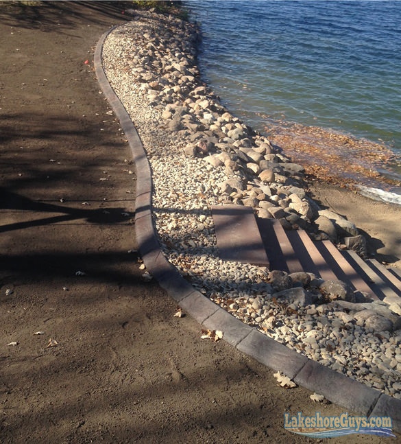 Concrete curbing on shoreline