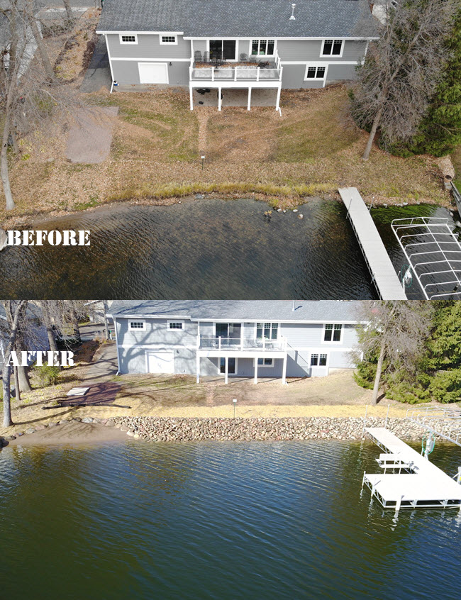 Restored shoreline in Prior Lake MN - before and after