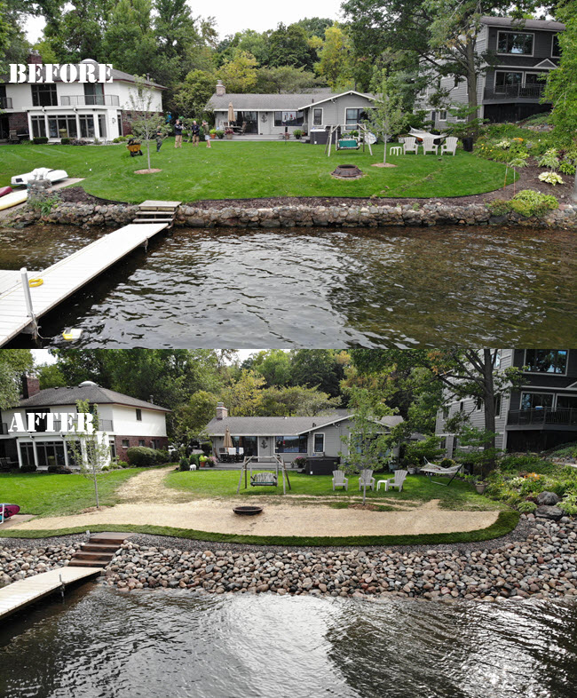 Shoreline restoration in White Bear Lake, MN - before and after