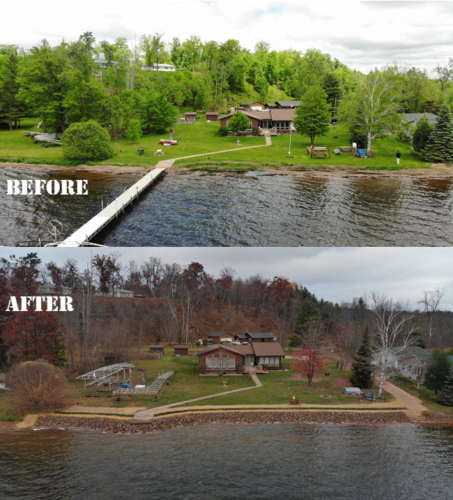 Restored shoreline in Wisconsin - before and after