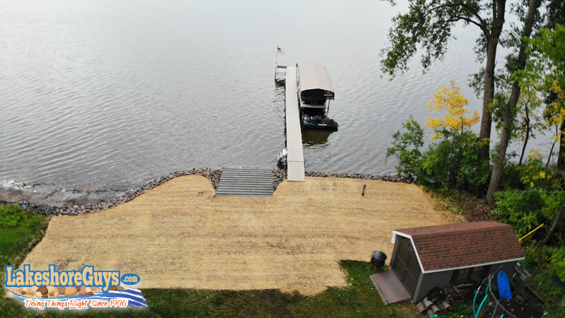 Segmented concrete boat ramp on riprap shoreline - 2nd aerial view