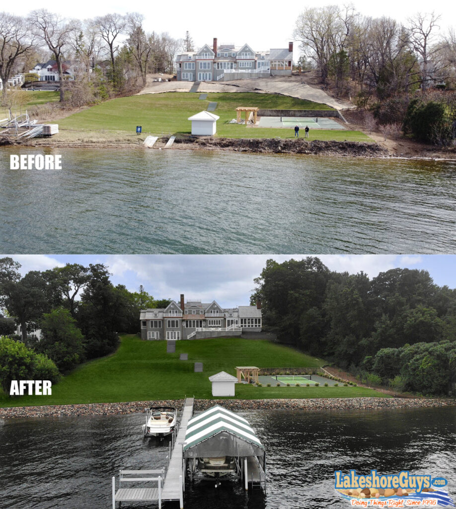 Lake Minnetonka shoreline restoration with riprap - before and after